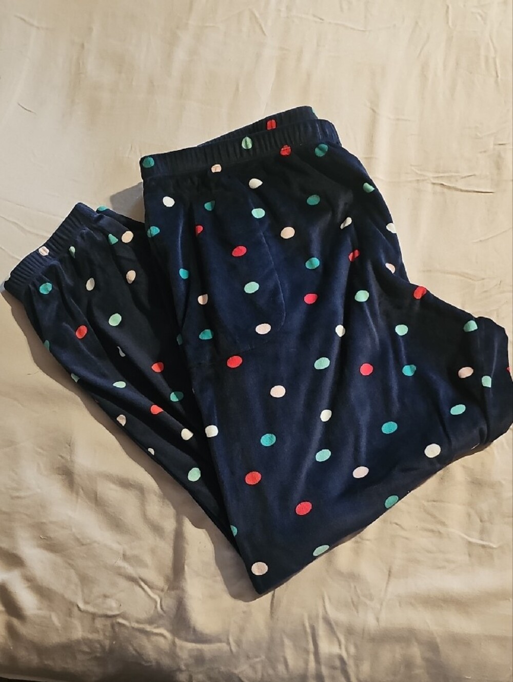 Women's Navy Polka Dot Pajama Set - Cozy Long Sleeve Top & Pants - Picture 2 of 3